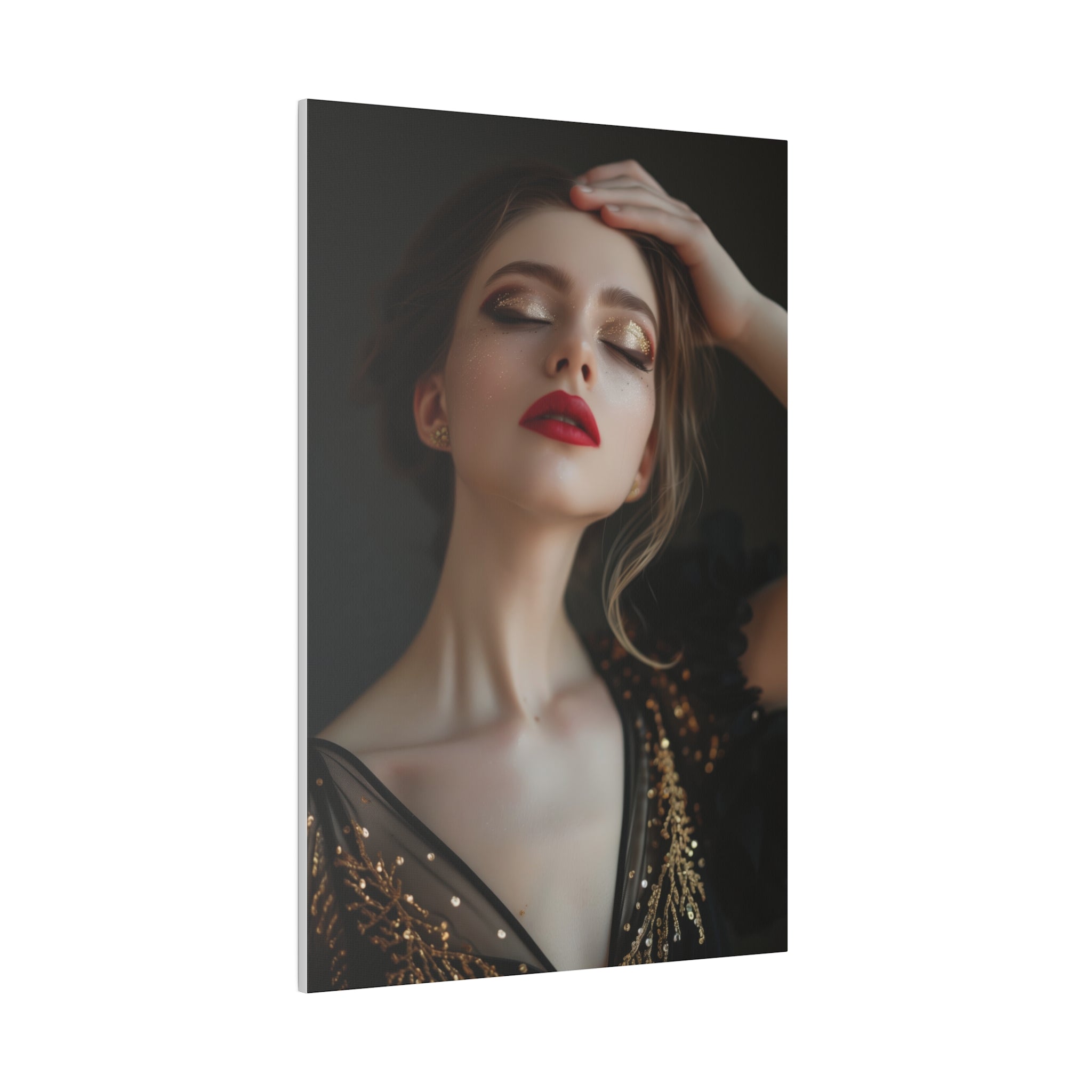 Golden Elegance, Woman Portrait - Luxury Gold Themed Wall Art - Vertical Canvas - WA294