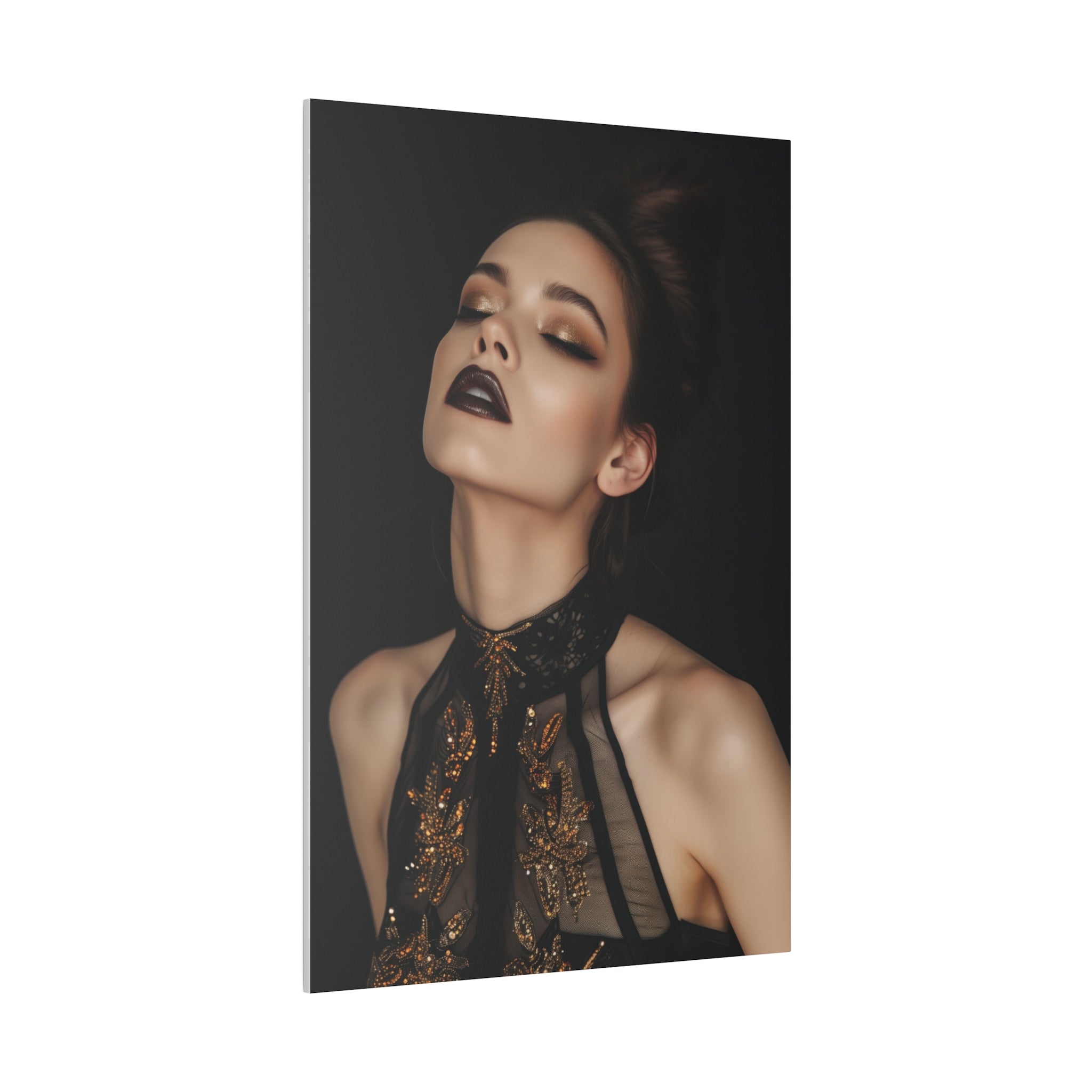 Dark Allure, Woman Portrait - Luxury Gold Themed Wall Art - Vertical Canvas - WA293