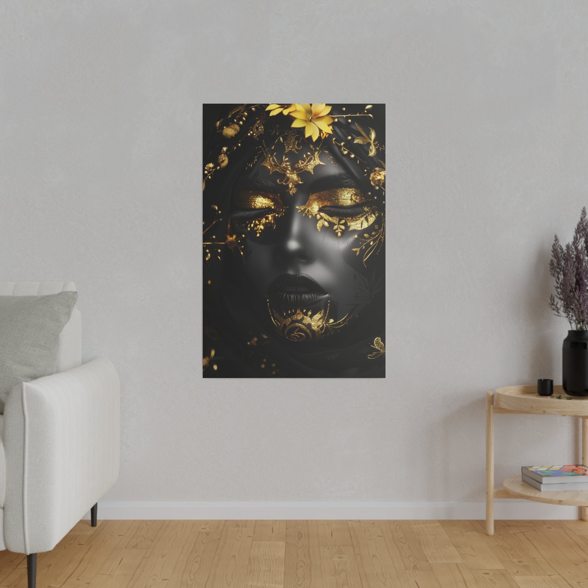 Golden Brilliance, Woman Portrait - Luxury Gold Themed Wall Art - Vertical Canvas - WA312