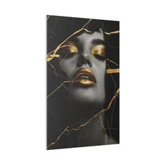 Cracked Elegance, Woman Portrait - Luxury Gold Themed Wall Art - Vertical Canvas - WA306