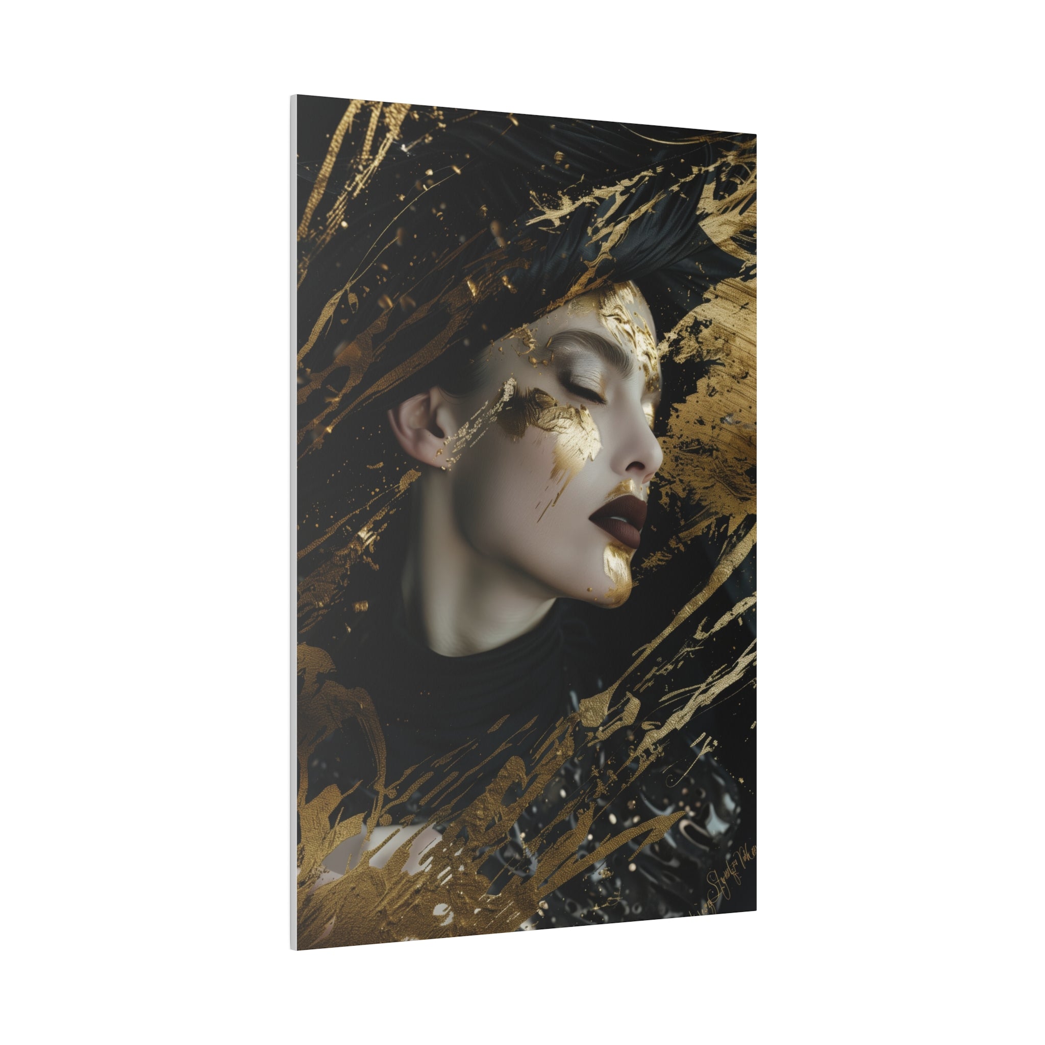 Graced by Gold, Woman Portrait - Luxury Gold Themed Wall Art - Vertical Canvas - WA298