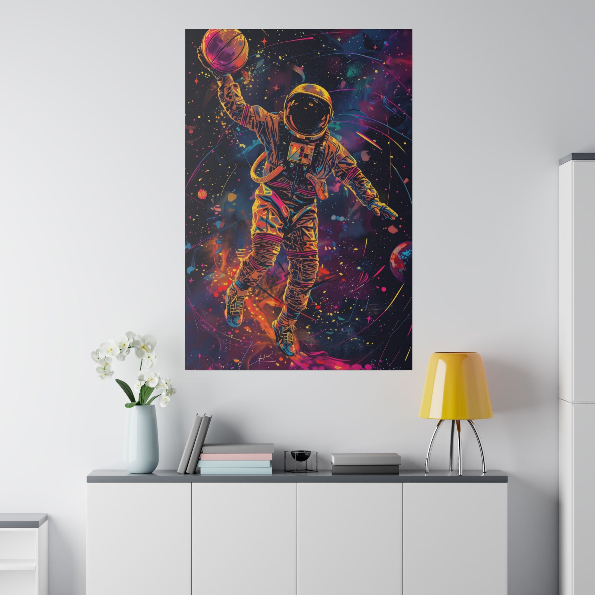 Basketball Player in Space Wall Art - Vertical Canvas - WA118