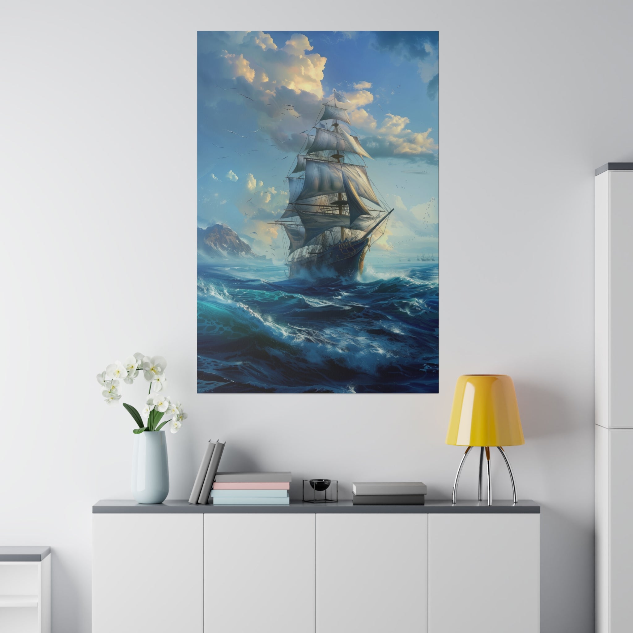 Ship on the Ocean Wall Art - Vertical Canvas - WA99