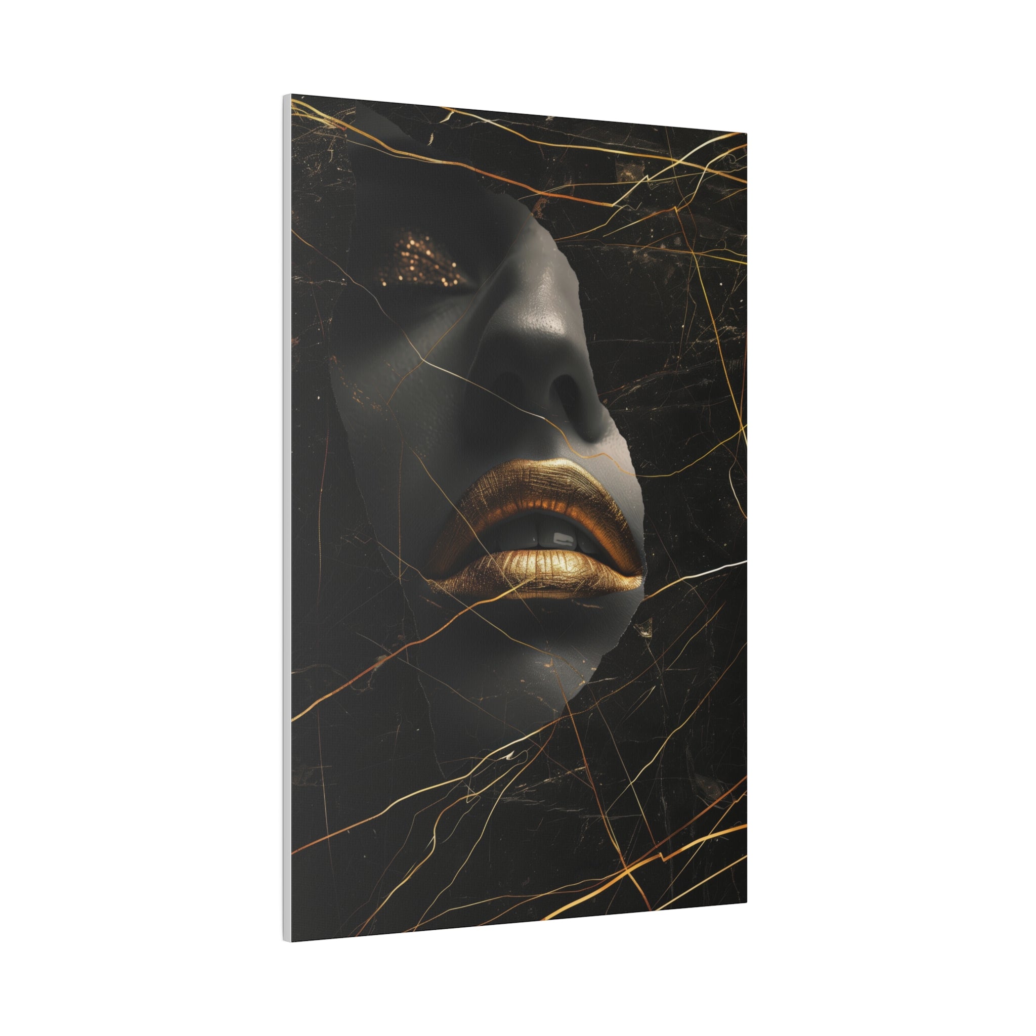 Gilded Fractures, Woman Portrait - Luxury Gold Themed Wall Art - Vertical Canvas - WA308