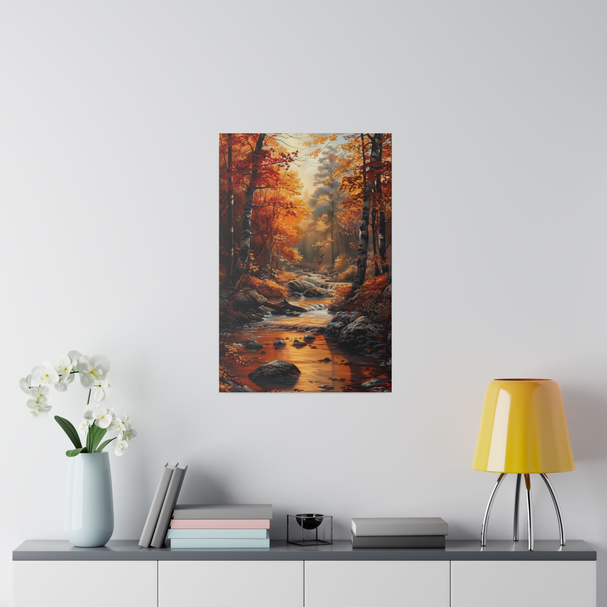 Serene Autumn Stream - Nature Wall Art - Vertical Canvas - WA313