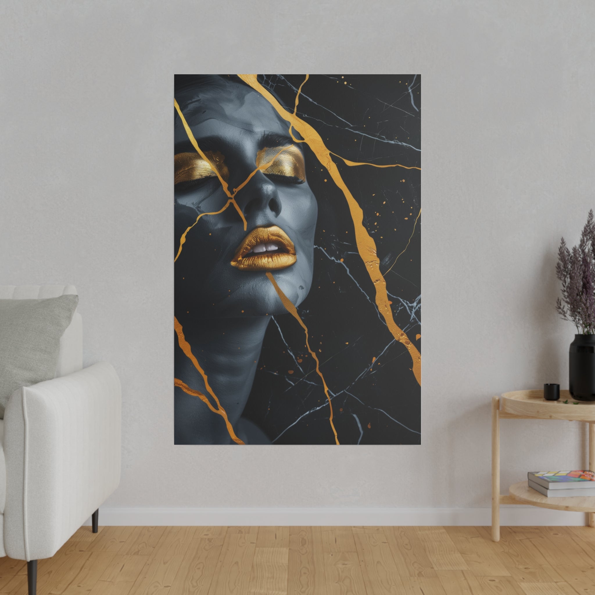 Veins of Gold, Woman Portrait - Luxury Gold Themed Wall Art - Vertical Canvas - WA305