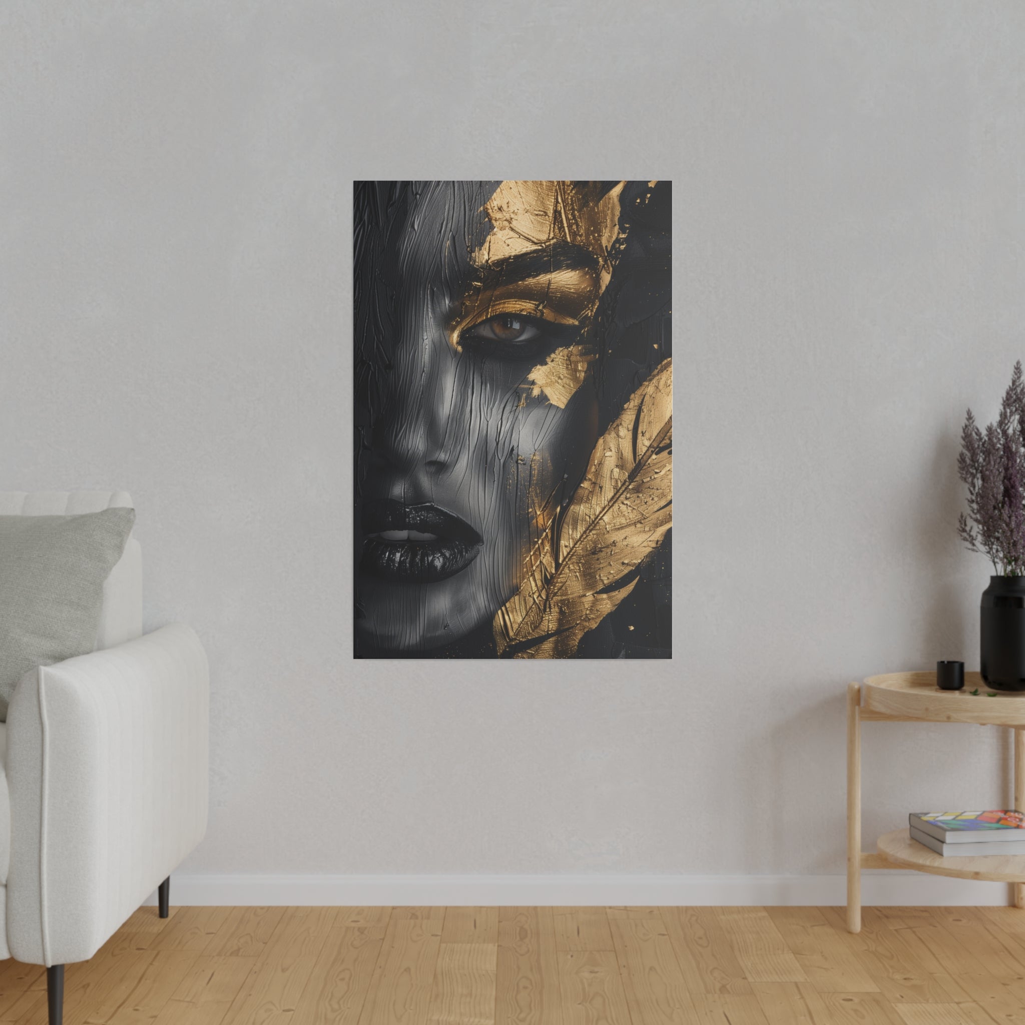 Painted Beauty, Woman Portrait - Luxury Gold Themed Wall Art - Vertical Canvas - WA296