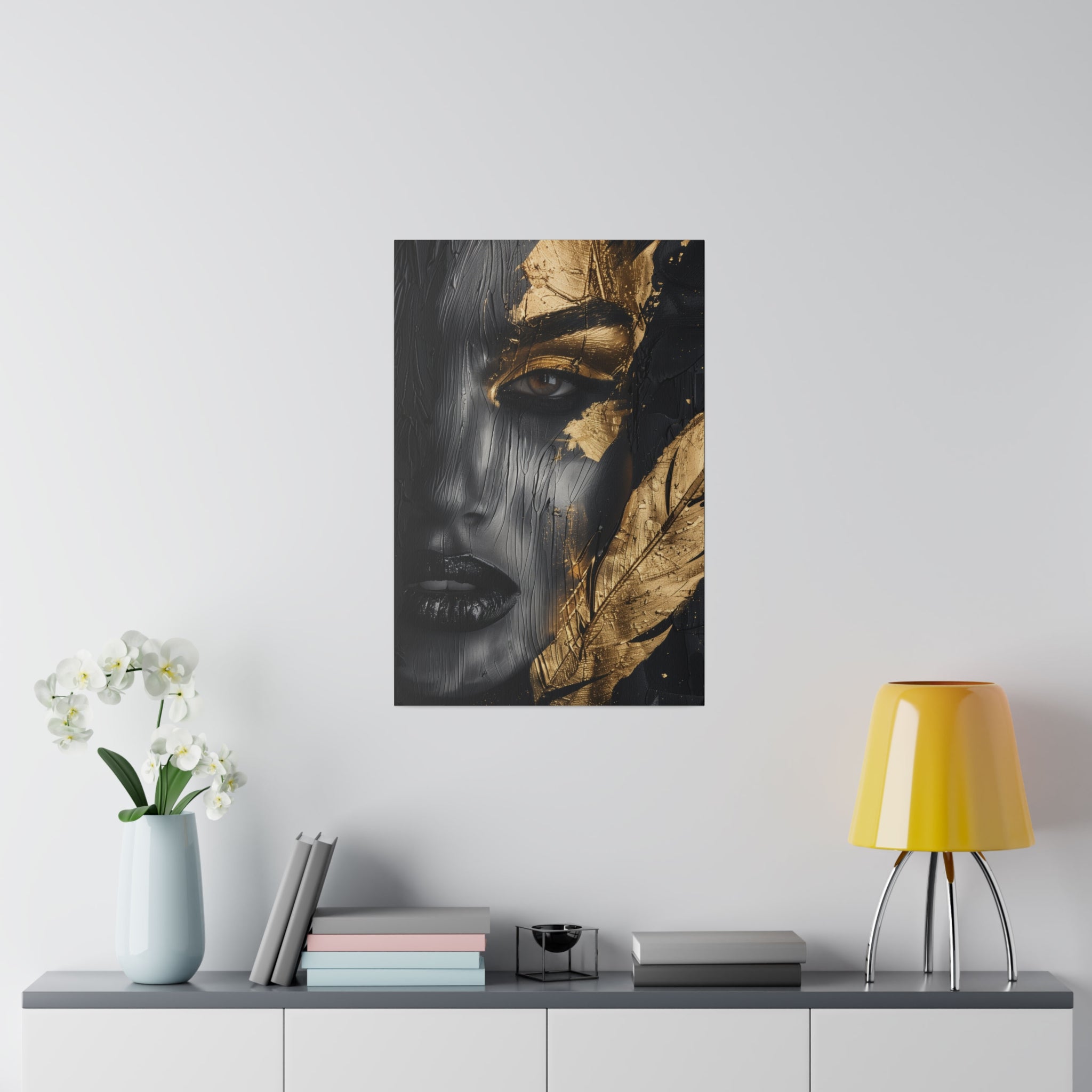 Painted Beauty, Woman Portrait - Luxury Gold Themed Wall Art - Vertical Canvas - WA296