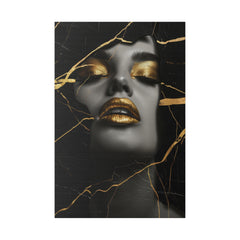 Cracked Elegance, Woman Portrait - Luxury Gold Themed Wall Art - Vertical Canvas - WA306