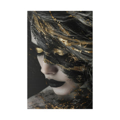 Dark Mystery, Woman Portrait - Luxury Gold Themed Wall Art - Vertical Canvas - WA303