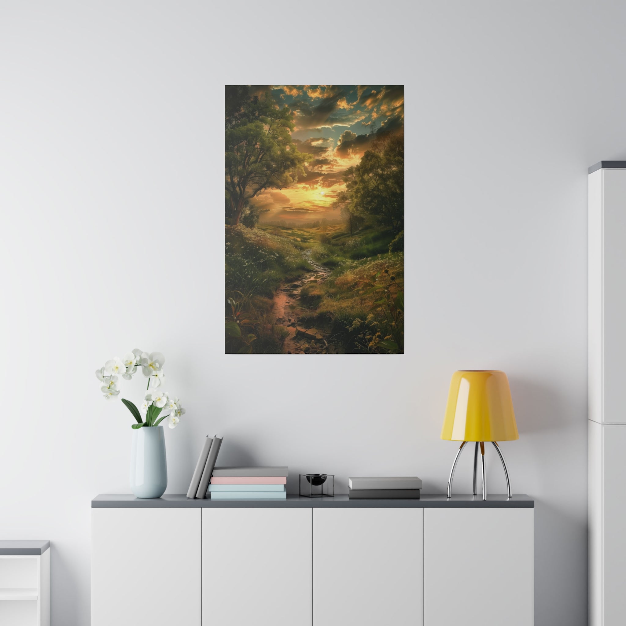 Golden Sunset Stream - Nature Wall Art - Vertical Canvas - WA326