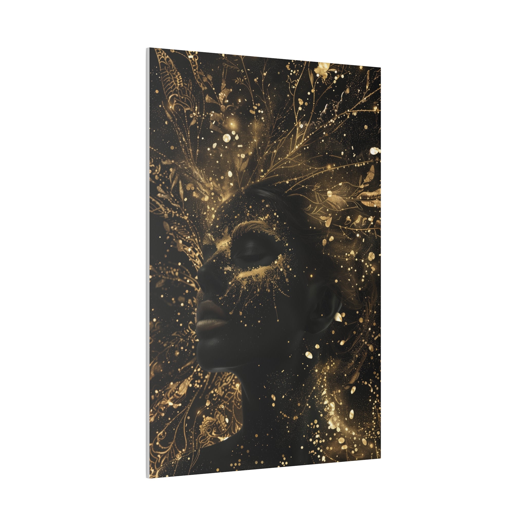 Golden Lifeforce, Woman Portrait - Luxury Gold Themed Wall Art - Vertical Canvas - WA311