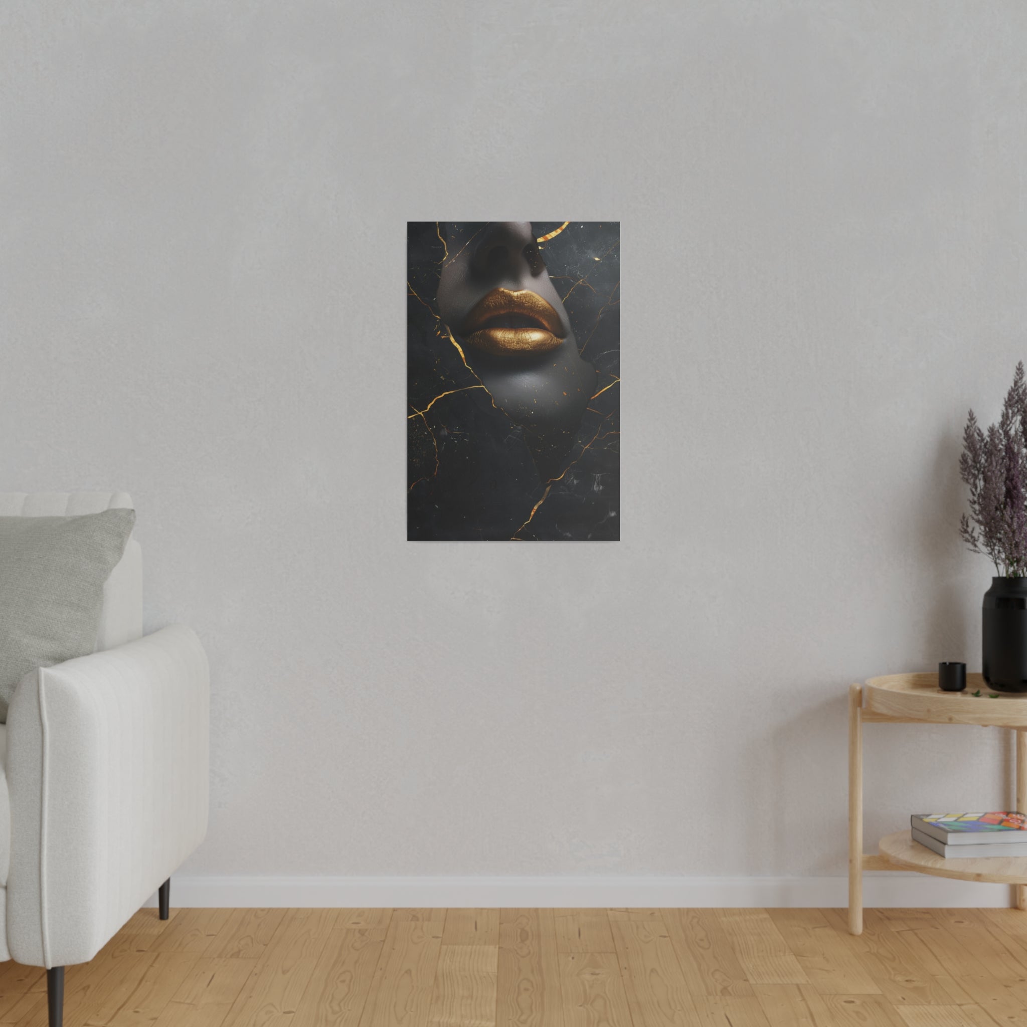 Lips of Gold, Woman Portrait - Luxury Gold Themed Wall Art - Vertical Canvas - WA309