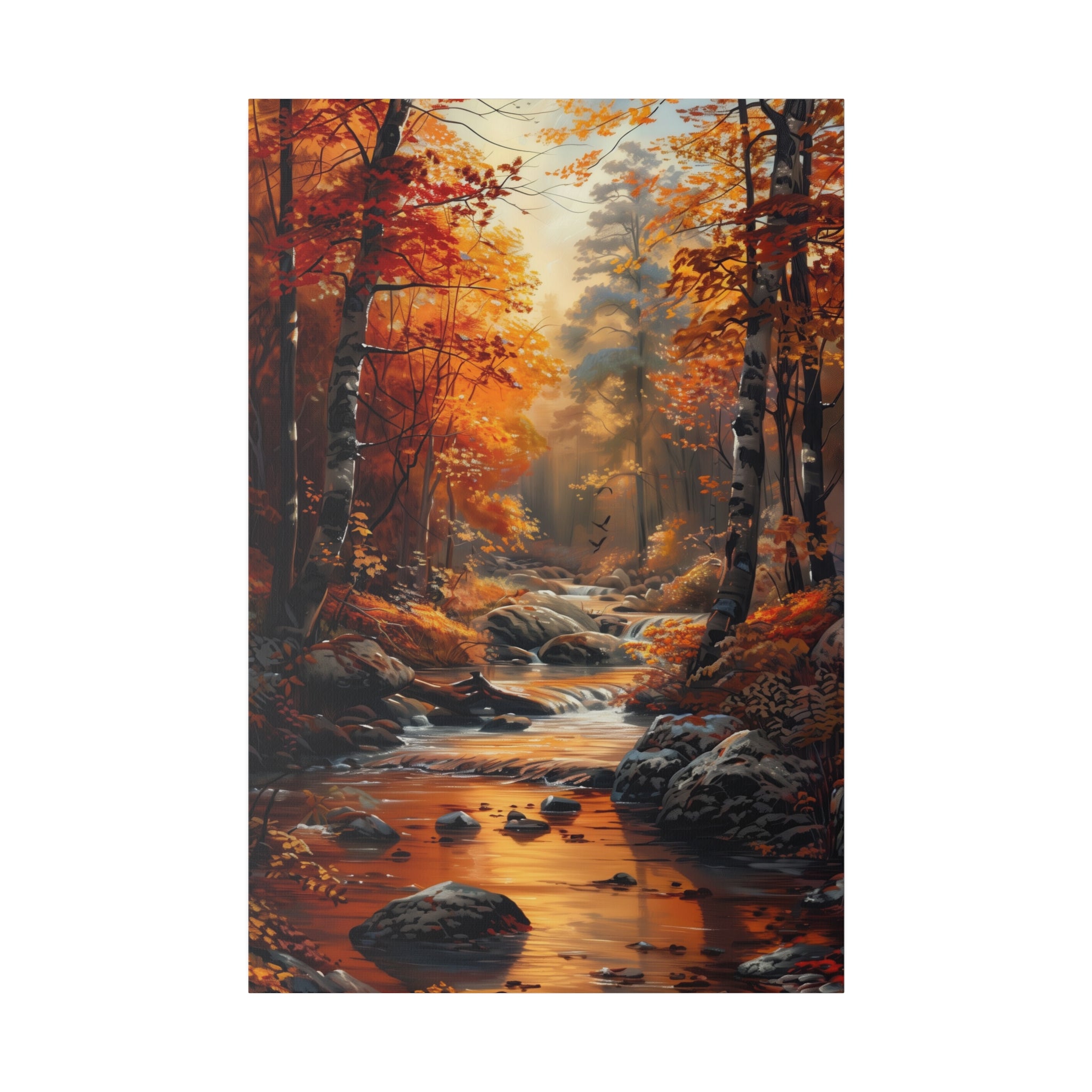 Serene Autumn Stream - Nature Wall Art - Vertical Canvas - WA313